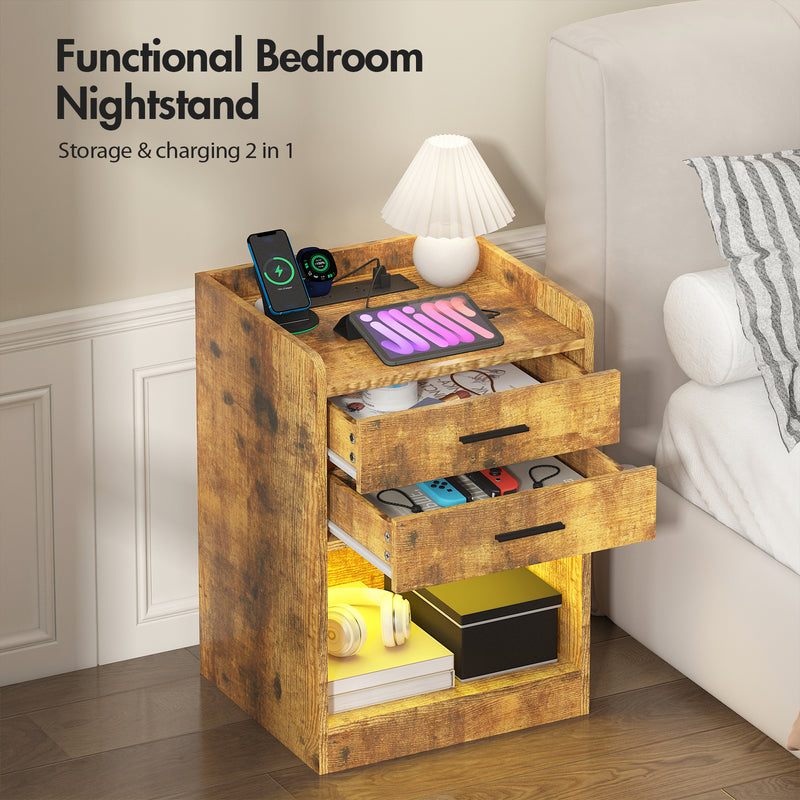 Advwin LED Bedside Table with Charging Station