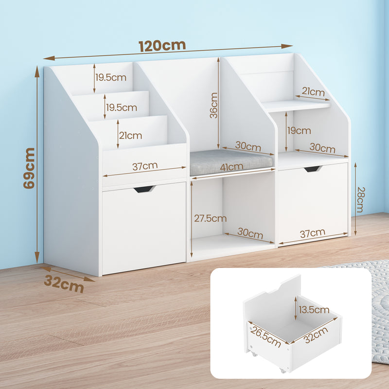 Advwin 4-in-1 Kids Bookcase with Reading Nook Standing Toys