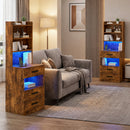 Advwin Set of 2 Tall Bedside Table with Charging Station