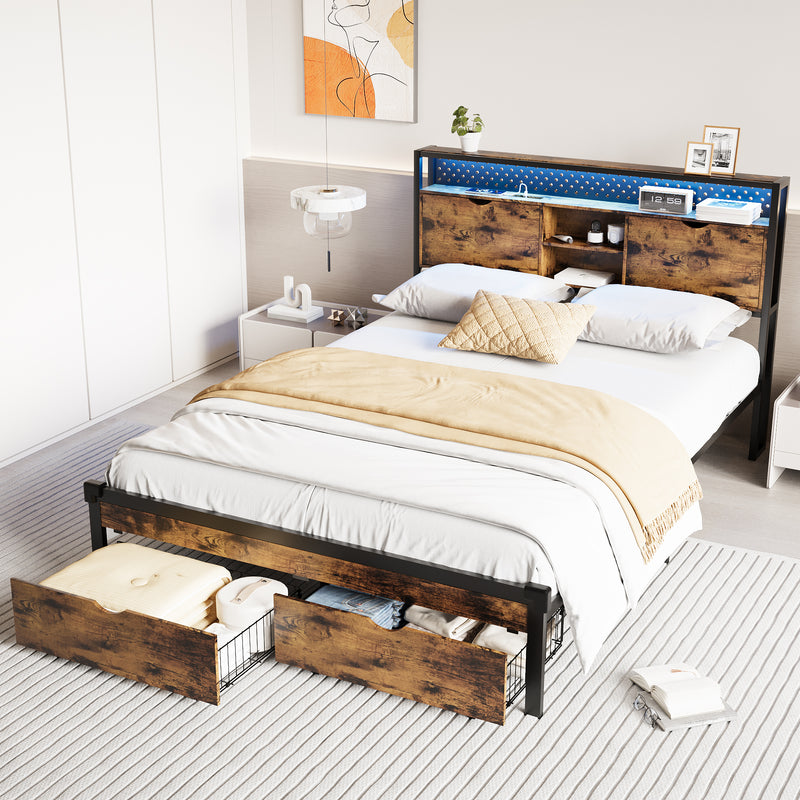 Advwin Double Bed Frame with Charging Station