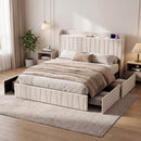 Advwin Bed Frame with Storage Drawers Beige