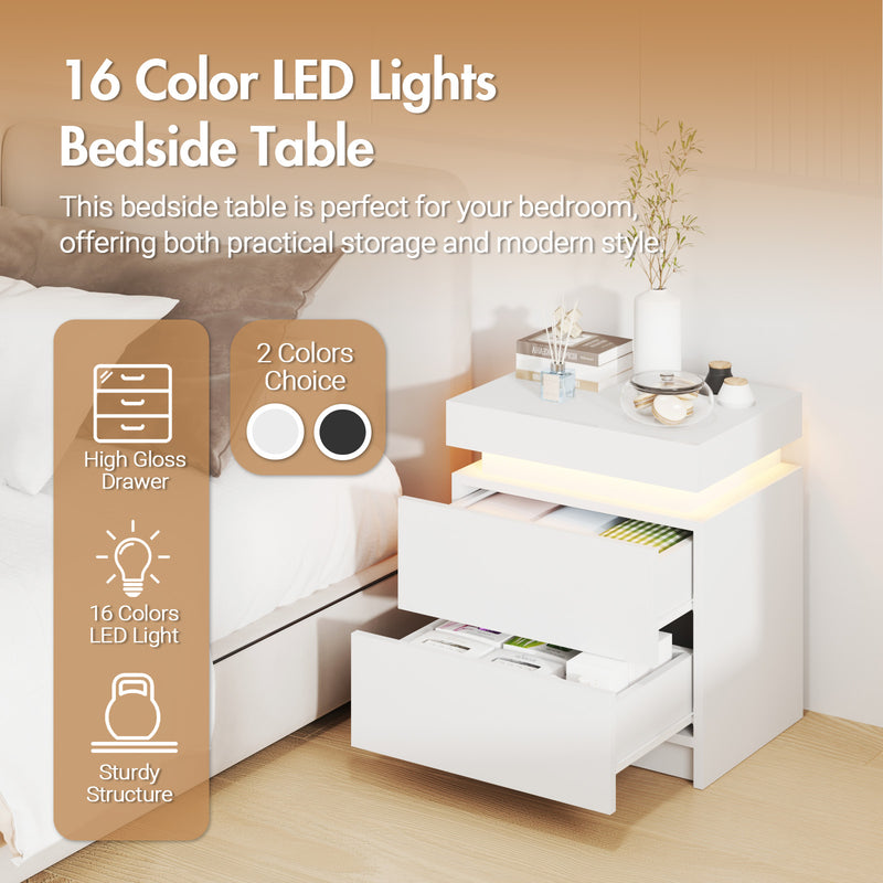 Advwin Bedside Table 2 Drawers With Nightstand LED