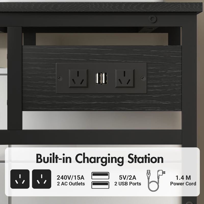 Advwin Large Mobile Printer Stand with Charging Station Black