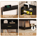 Advwin Bedside Table with Charging Station LED Lights Set of 2