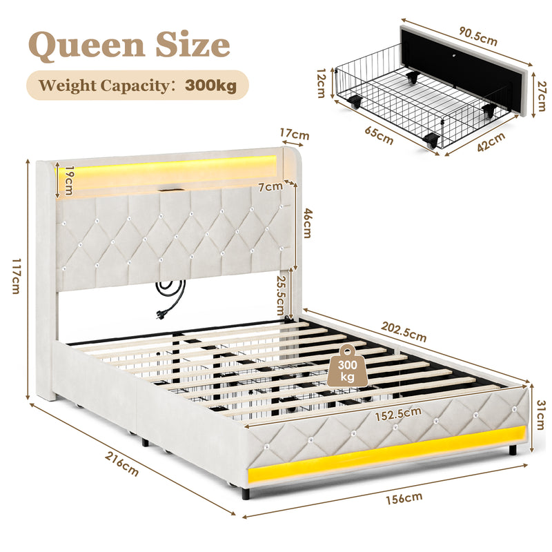 Advwin Bed Frame with Velvet Upholstered Headboard