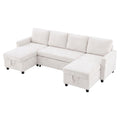 Advwin 253cm U Shaped Chenille Sectional Sofa w/ Pull Out Bed