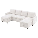 Advwin 253cm U Shaped Chenille Sectional Sofa w/ Pull Out Bed