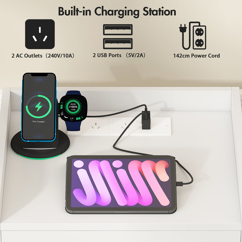 Advwin LED Bedside Table with Charging Station