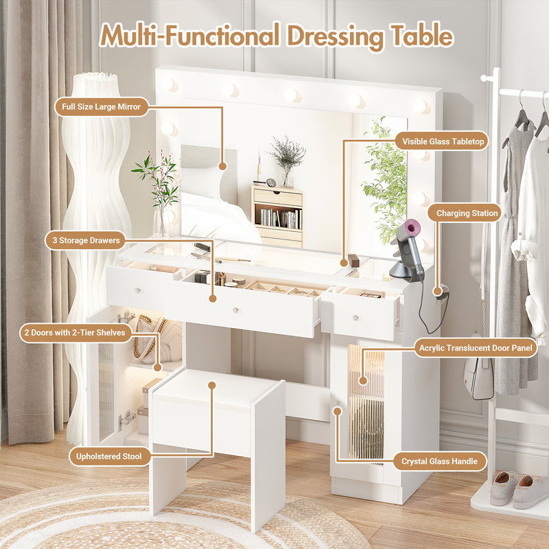 Advwin Dressing Table Stool Set Glass Top Vanity