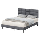 Advwin Linen Upholstered Bed Frame w/ Adjustable Headboard