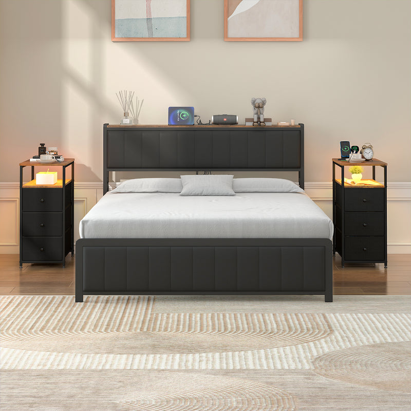 Advwin LED Narrow Bedside Table with Charging Station