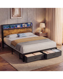 Advwin LED Bed Frame w/ Charging & 2 Drawers
