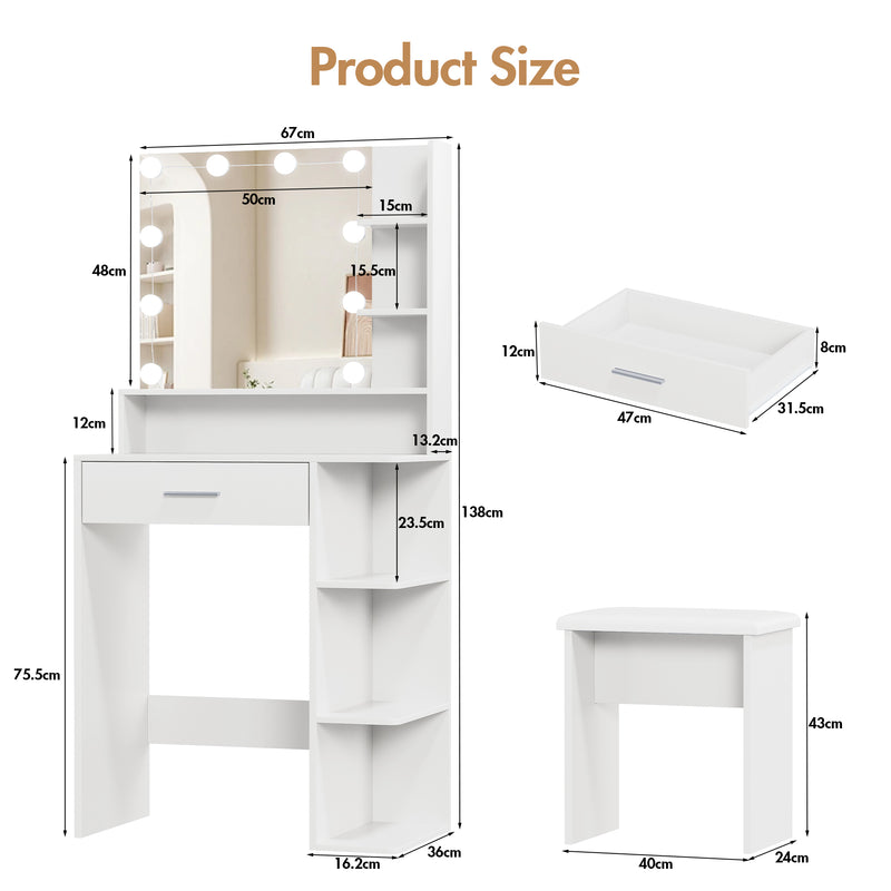 Advwin Dressing Table Set with 10 LED Bulb Mirror