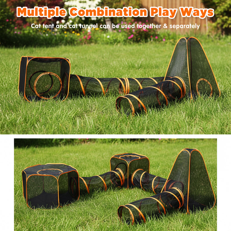 Advwin 6-in-1 Outdoor Cat Enclosure with Playhouse & Tents