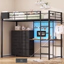 Advwin Loft Bed Frame with L-Shaped Desk & 7 Drawers Single