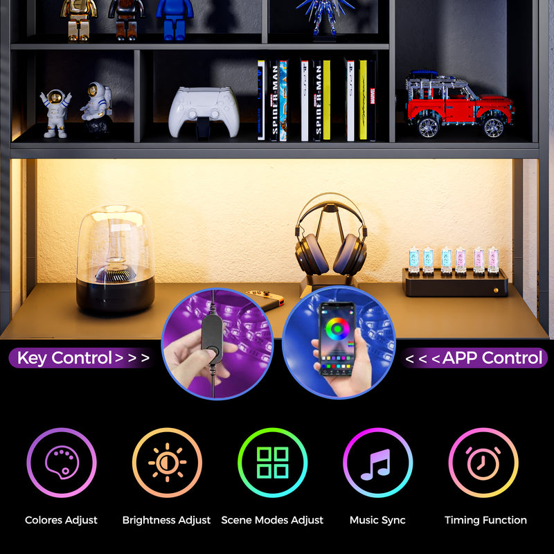 Advwin L Shaped Gaming Desk with LED Lights 148cm