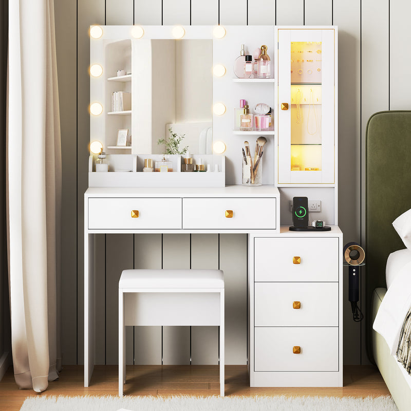 Advwin Dressing Table LED Makeup Mirror Stool Set