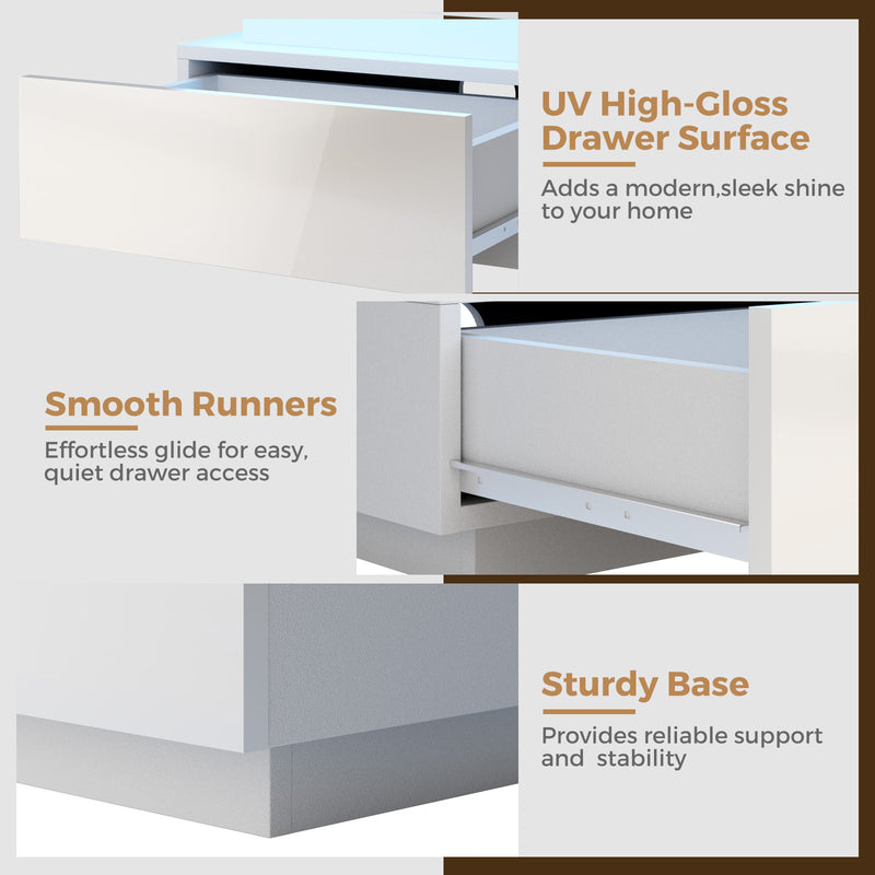 Advwin Bedside Table 3 Drawers With with Charging Station
