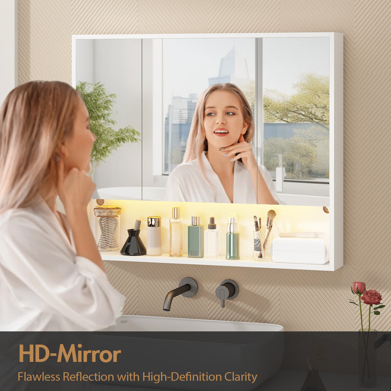 Advwin 90cm Bathroom Mirror Cabinet with LED Light