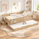 Advwin Low Wooden Kids Daybed with Trundle & Fence