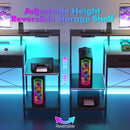 Advwin Gaming Desk with LED Lights Printer Storage Shelf