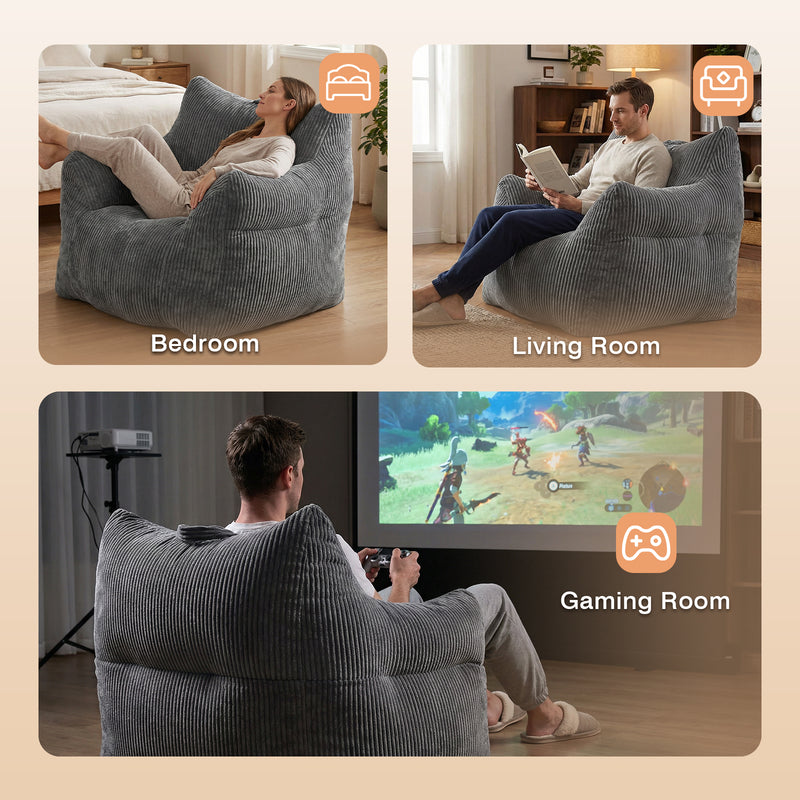 Advwin 83*90cm Corduroy Bean Bag Chair with Backrest