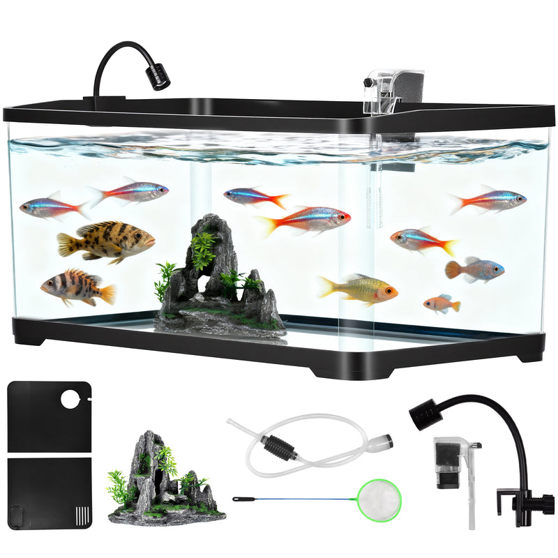Advwin Fish Tank 50L with Artificial Hill 3-Color Lighting