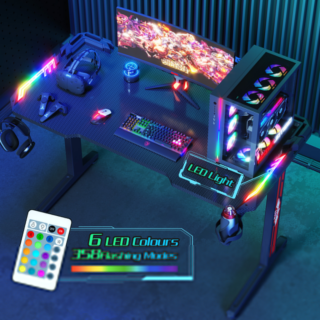 Advwin Gaming Office Desk RGB LED Computer Desk Gaming Table