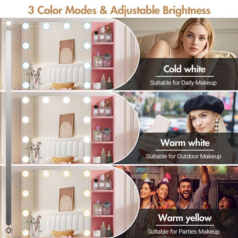 Advwin Dressing Table Set with 10 LED Bulb Mirror