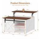 Advwin Square Lift Top Coffee Table with Sliding Barn Door