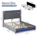 Advwin LED Bed Frame with Velvet Upholstered Headboard