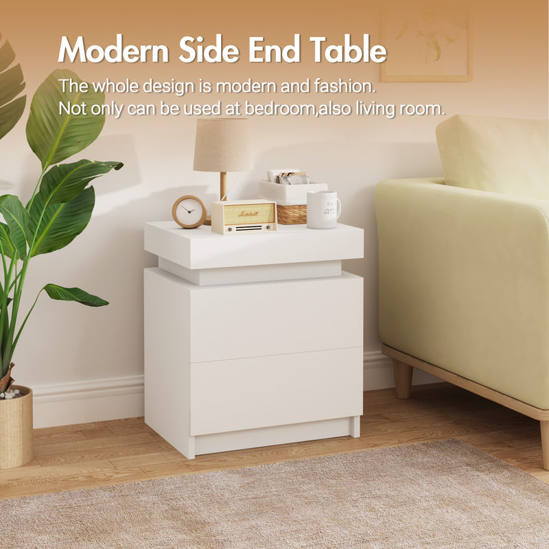 Advwin Bedside Table 2 Drawers With Nightstand LED