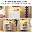 Advwin Farmhouse Bedside Table w/ Charging Station & LED