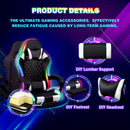 Advwin Gaming Chair with 12 RGB LED Lights Black & White