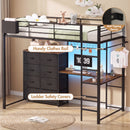Advwin Loft Bed Frame with L-Shaped Desk & 7 Drawers Single