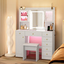Advwin Dressing Table Set w/ Glass Desktop LED Light