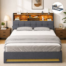 Advwin Queen Gas Lift Storage Bed Frame w/ LED