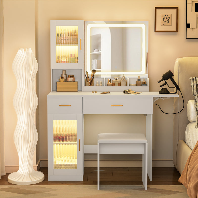 Advwin Dressing Table with LED Mirror & RGB Cabinet White