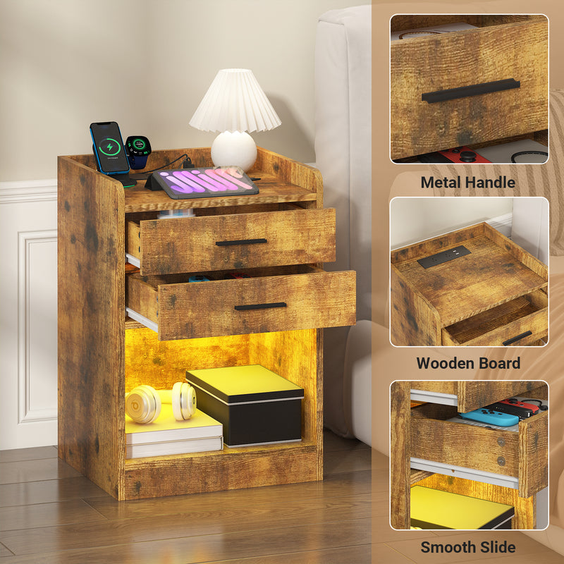 Advwin LED Bedside Table with Charging Station