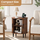 Advwin Oval Side Table w/ Fluted Sliding Doors &  Storage