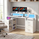 Advwin L Shaped Computer Desk with LED Lights White