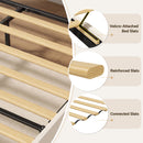 Advwin Velvet Upholstered Bed Frame w/ Wooden Slats Beige
