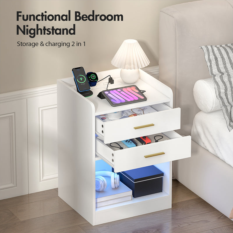 Advwin LED Bedside Table with Charging Station