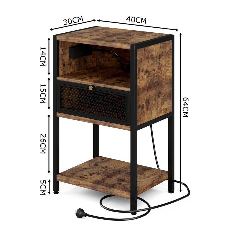 Advwin Bedside Table w/ Metal Mesh Drawer