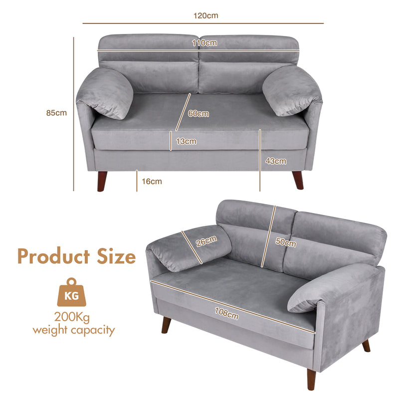 Advwin 2-Seater Velvet Fabric Loveseat Sofa 120cm