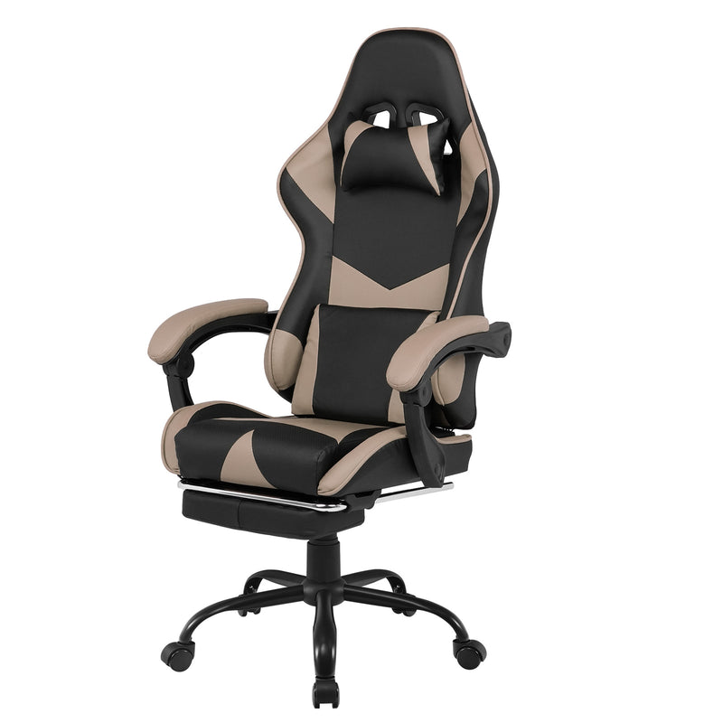 LED Light Gaming Desk & Gaming Chair Tilt 135° Grey w/Footrest