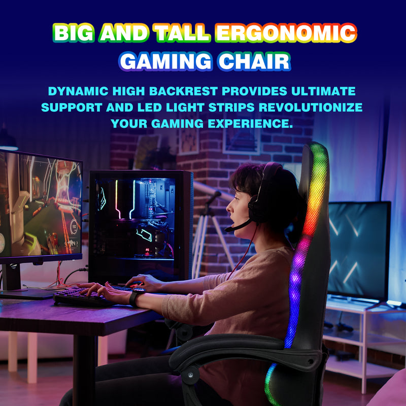 Advwin Gaming Chair 12 RGB LED Massage Chair Blue