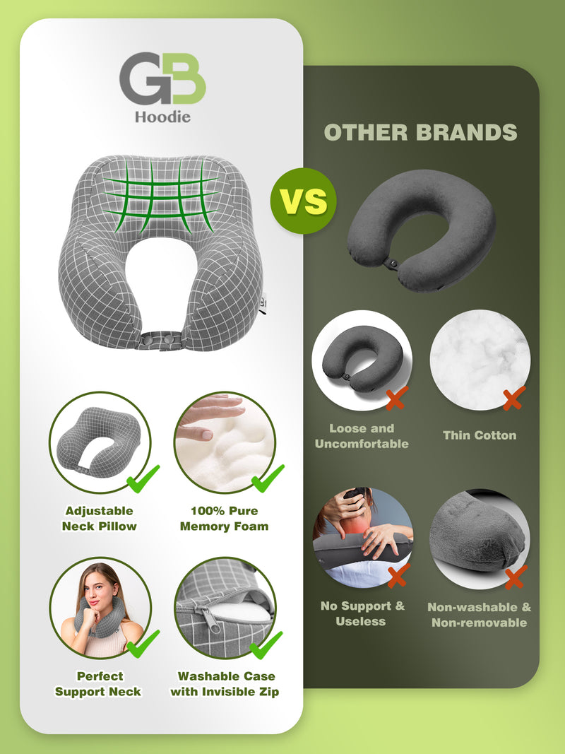 Travel Neck Pillow Washable 100% Pure Memory Foam