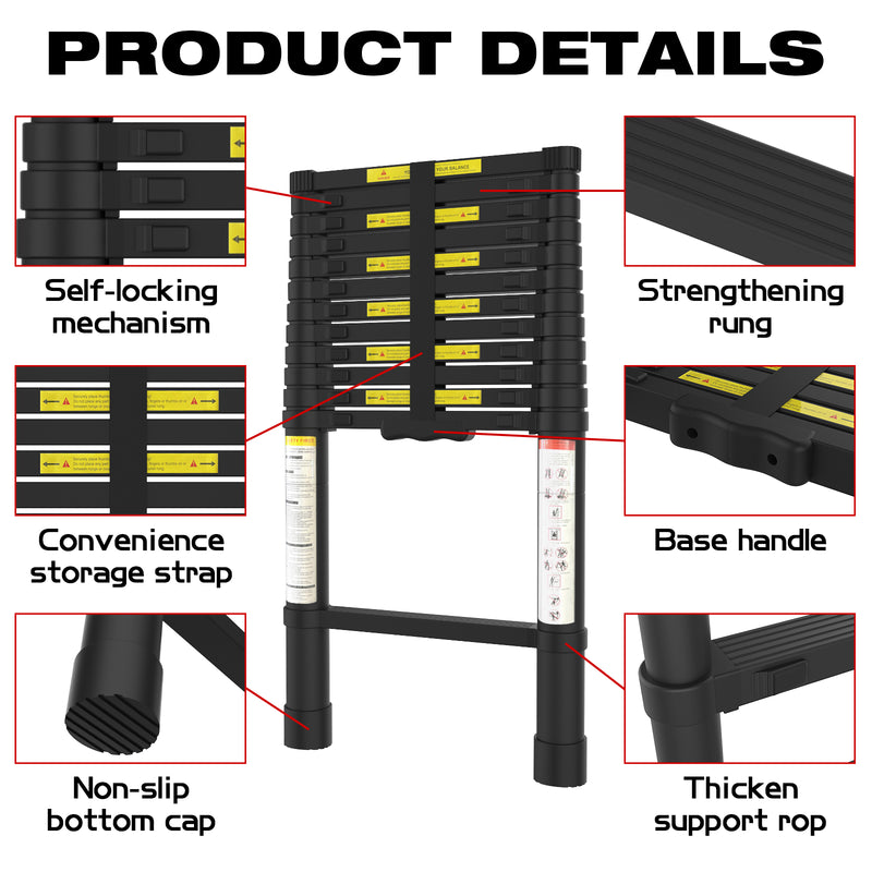 Advwin 3.8m Portable Aluminum Telescoping Ladder