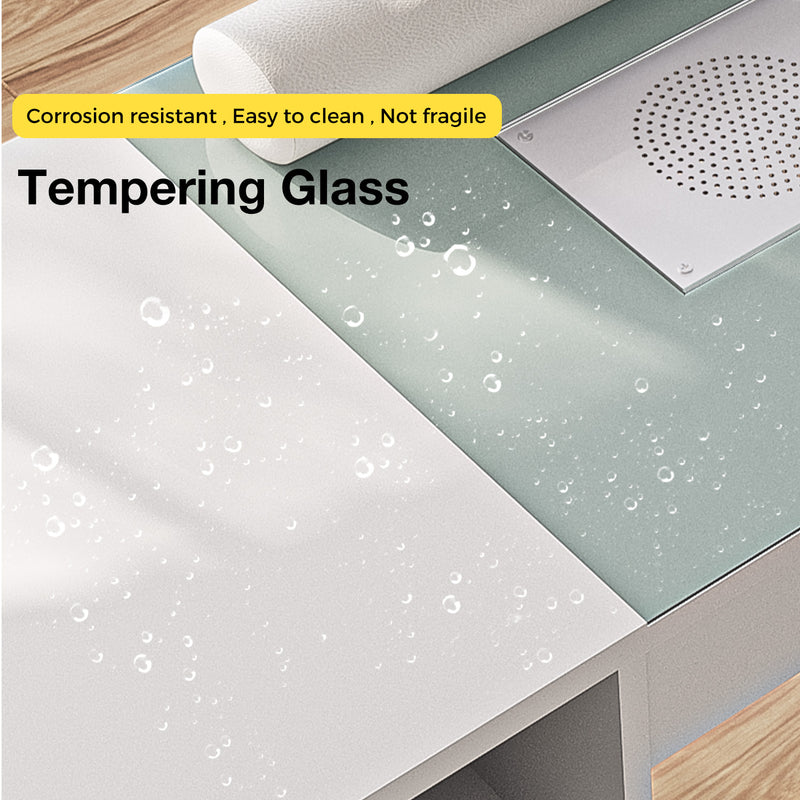 Advwin Manicure Table with Glass Top White